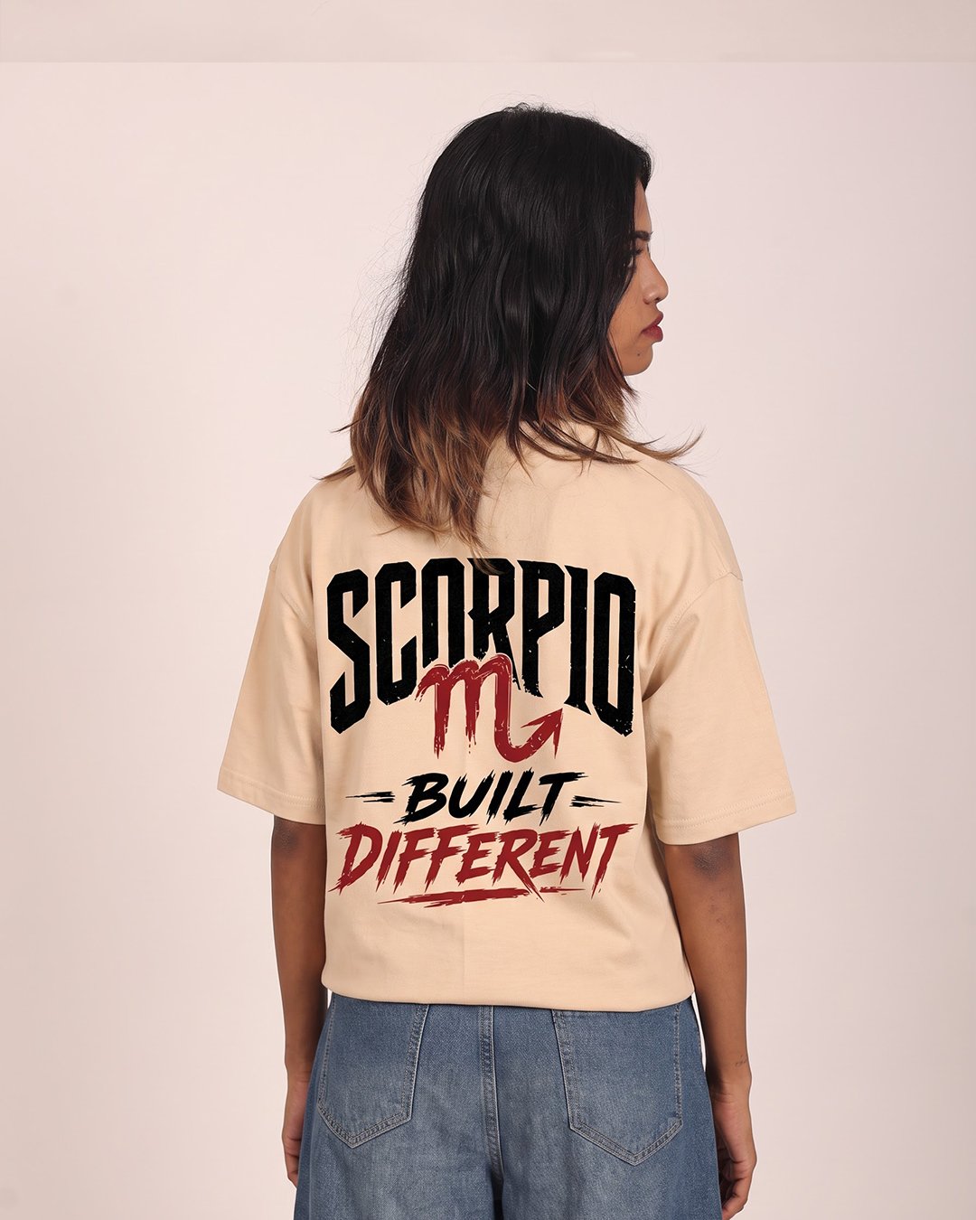 Scorpio Built Different Printed Beige  T-shirt